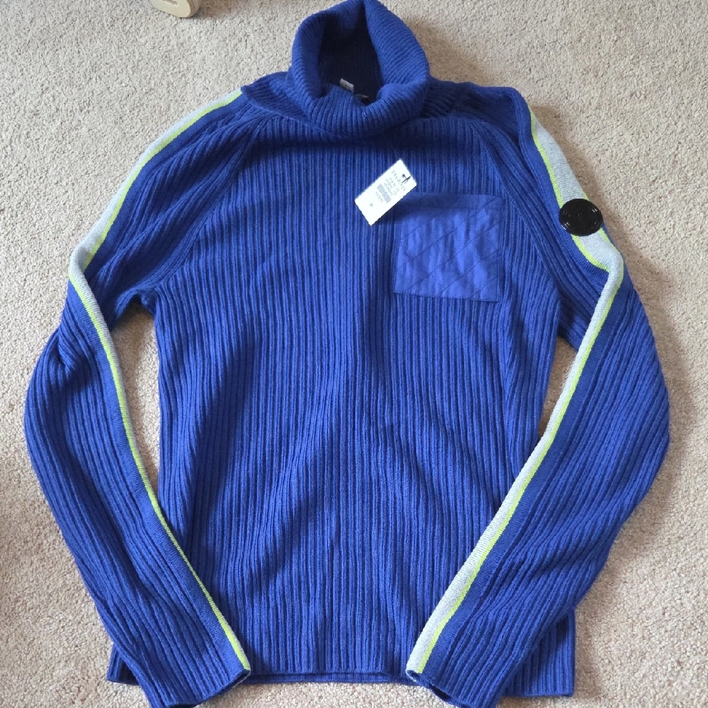 Talbots Blue Cowl Neck Sweater with Gray and Green Accents